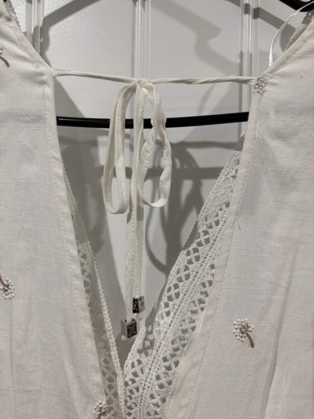 White Lace Trim Romper ,Boho Cottagecore Summer, Vacation, Bridal - Picture 7 of 7